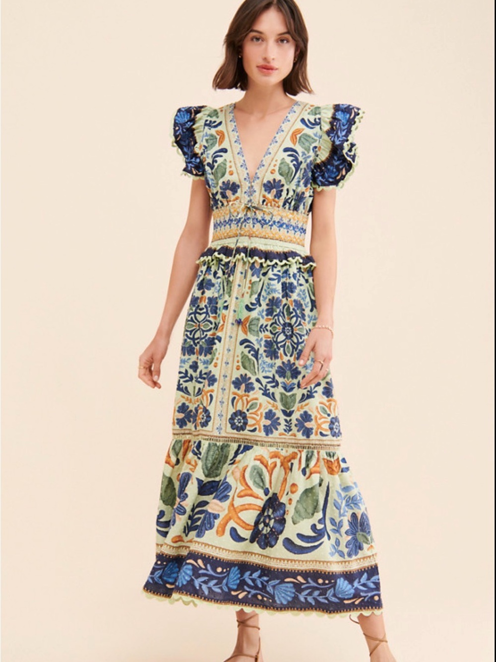 👗 FARM Rio Ocean Tapestry Green Maxi Dress
Size: S